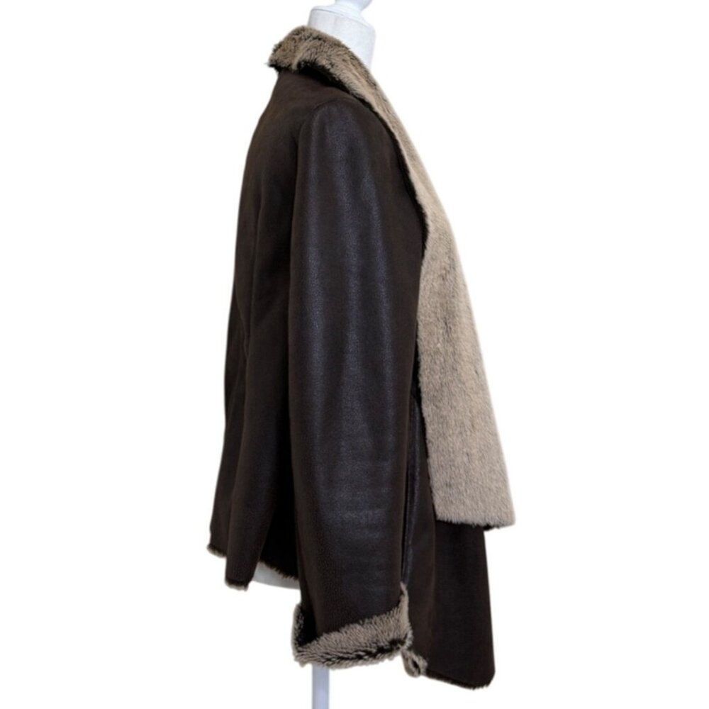 Bagatelle Womens Open Jacket Faux Leather and Fur Brown Size M - Picture 2 of 7